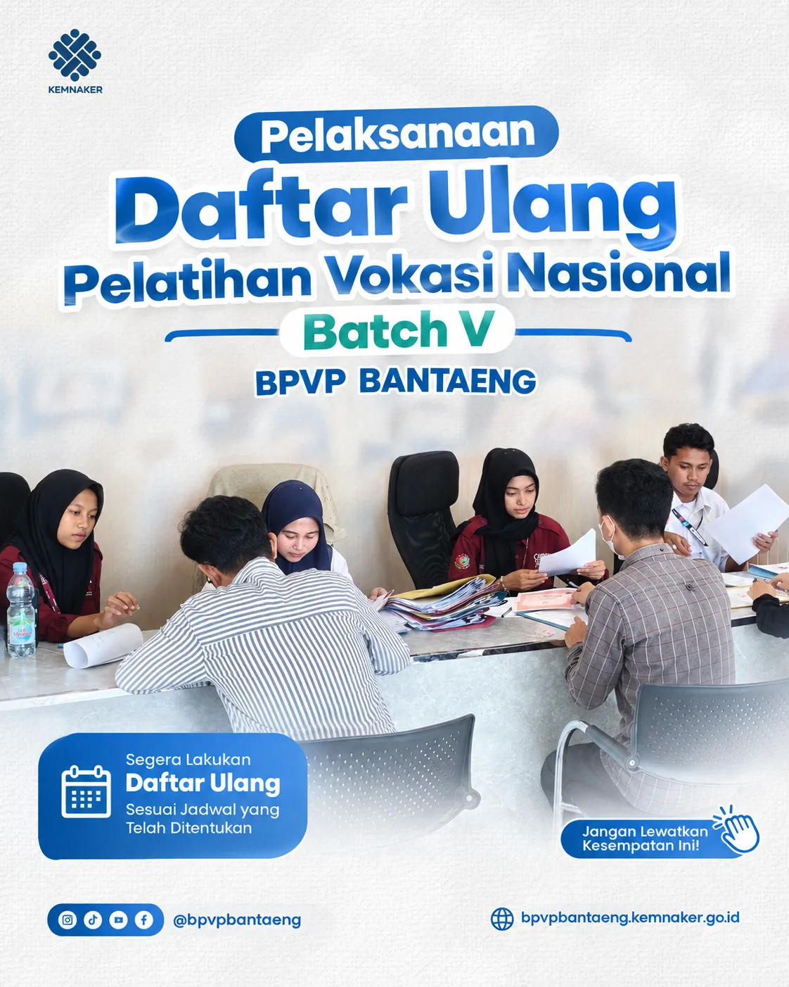 Pelaksanaan Daftar Ulang Pelatihan Vokasi Nasional Batch V di BPVP Bantaeng